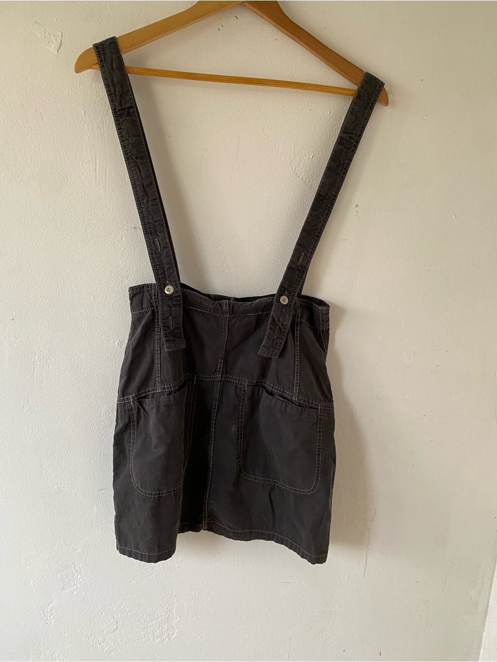 Free People cotton  Charcoal Button-Front Pinafore Mini Skirt - Picture 6 of 11